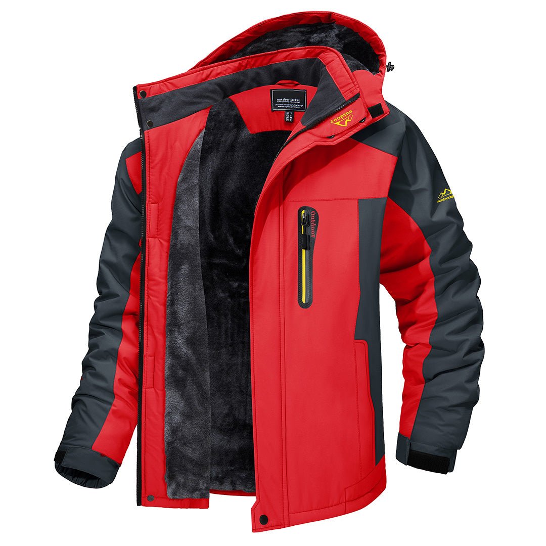 Herren isolierte Winterjacke mit abnehmbarer Kapuze, hoher Kragen, Reißverschluss-Brusttasche, verstellbarer Saum
