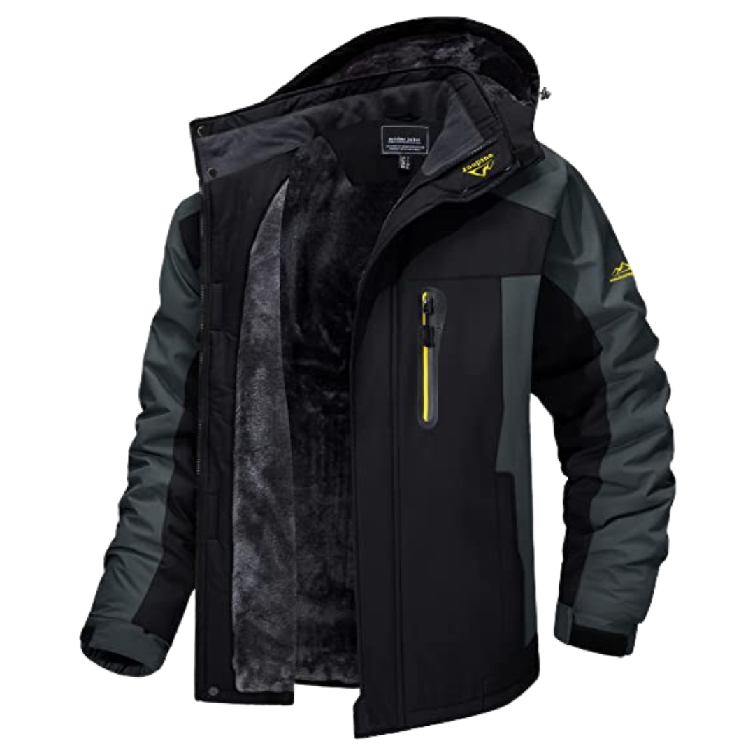 Herren isolierte Winterjacke mit abnehmbarer Kapuze, hoher Kragen, Reißverschluss-Brusttasche, verstellbarer Saum