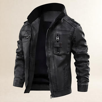 Herren Moto-Jacke Zip-Front Standkragen Buckle Epauletten Taschenfront