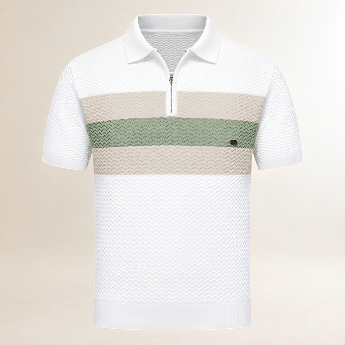 Herren Polo-T-Shirt Kurzarm mit Reißverschluss: Wellenstruktur, horizontale Bruststreifen