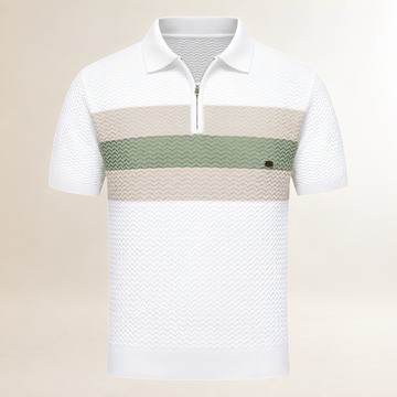 Herren Polo-T-Shirt Kurzarm mit Reißverschluss: Wellenstruktur, horizontale Bruststreifen