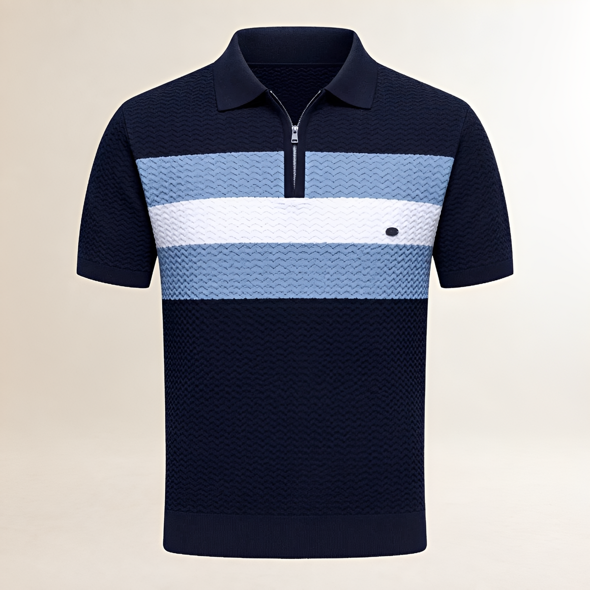 Herren Polo-T-Shirt Kurzarm mit Reißverschluss: Wellenstruktur, horizontale Bruststreifen