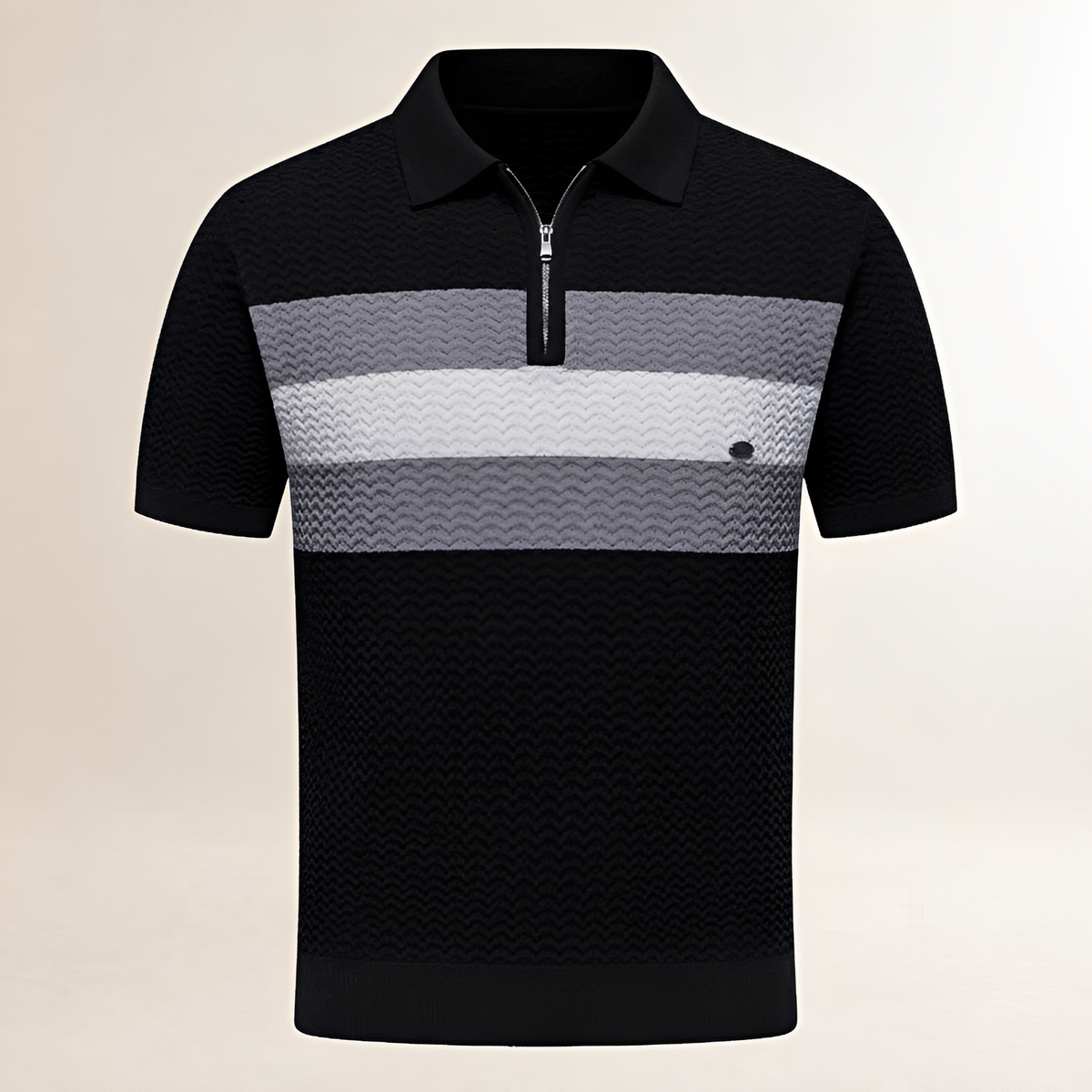 Herren Polo-T-Shirt Kurzarm mit Reißverschluss: Wellenstruktur, horizontale Bruststreifen