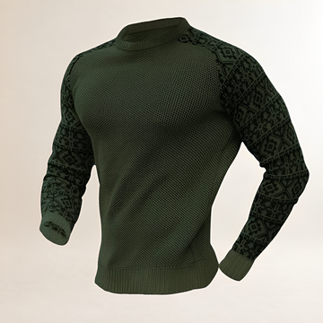 Herren Pullover mit kontrastreichen Fair Isle Raglanärmeln, Rundhals
