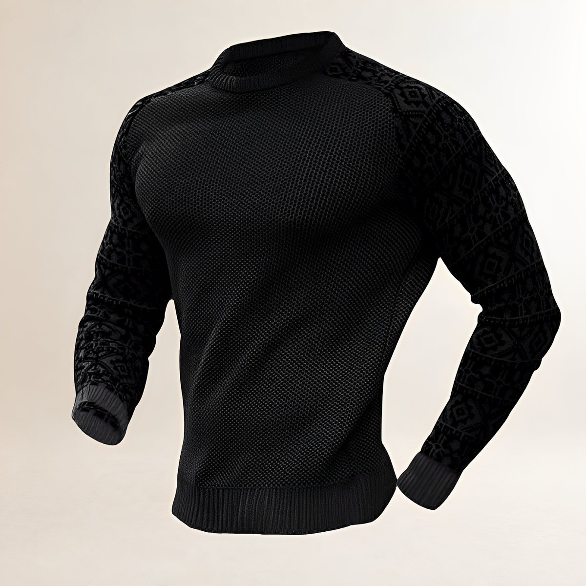 Herren Pullover mit kontrastreichen Fair Isle Raglanärmeln, Rundhals