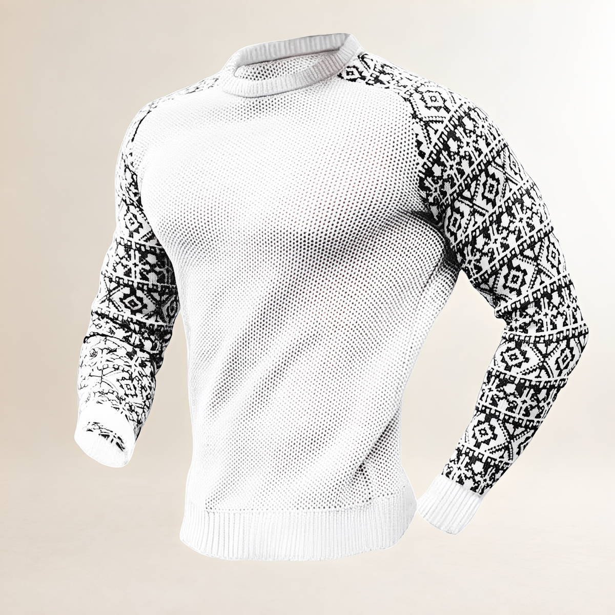 Herren Pullover mit kontrastreichen Fair Isle Raglanärmeln, Rundhals
