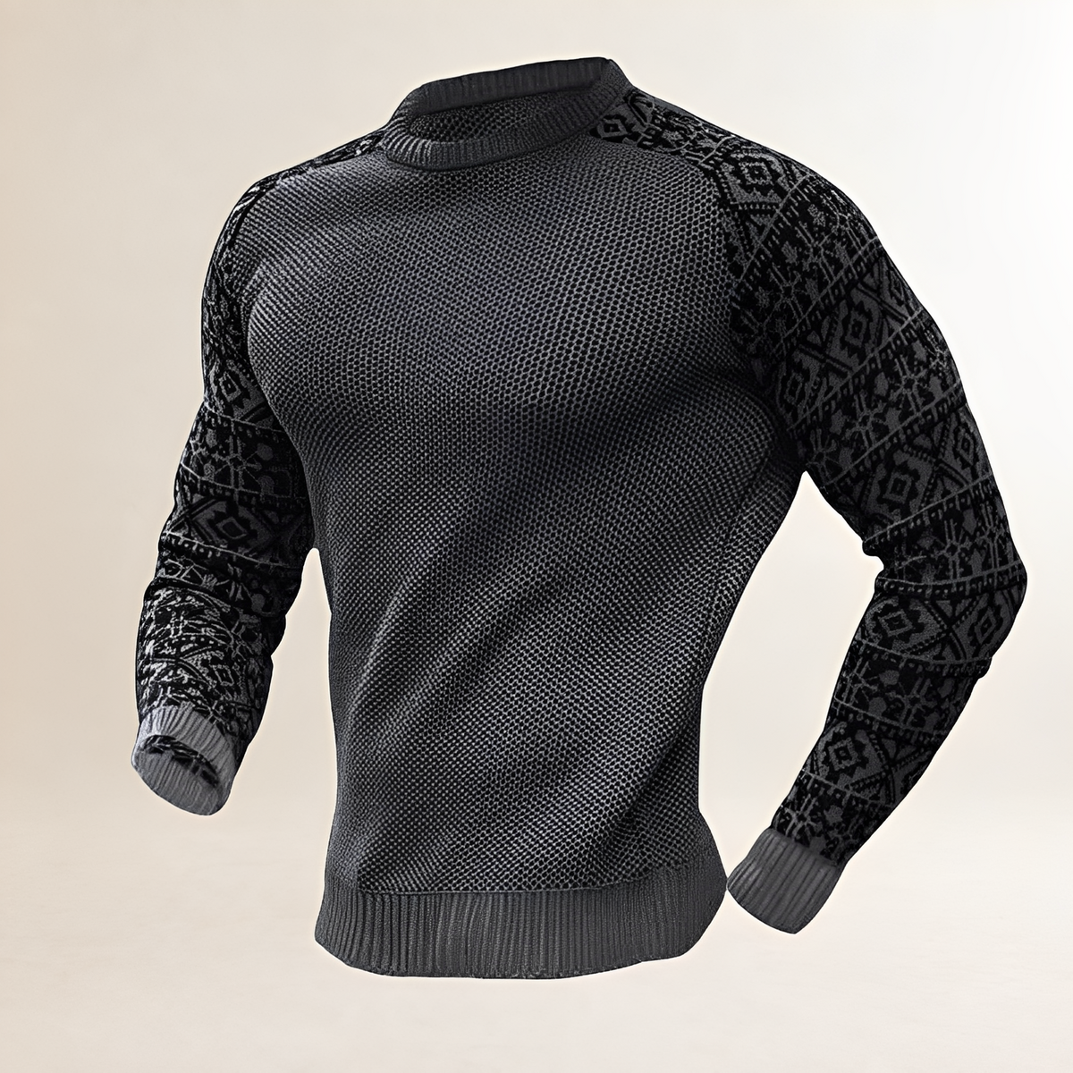 Herren Pullover mit kontrastreichen Fair Isle Raglanärmeln, Rundhals