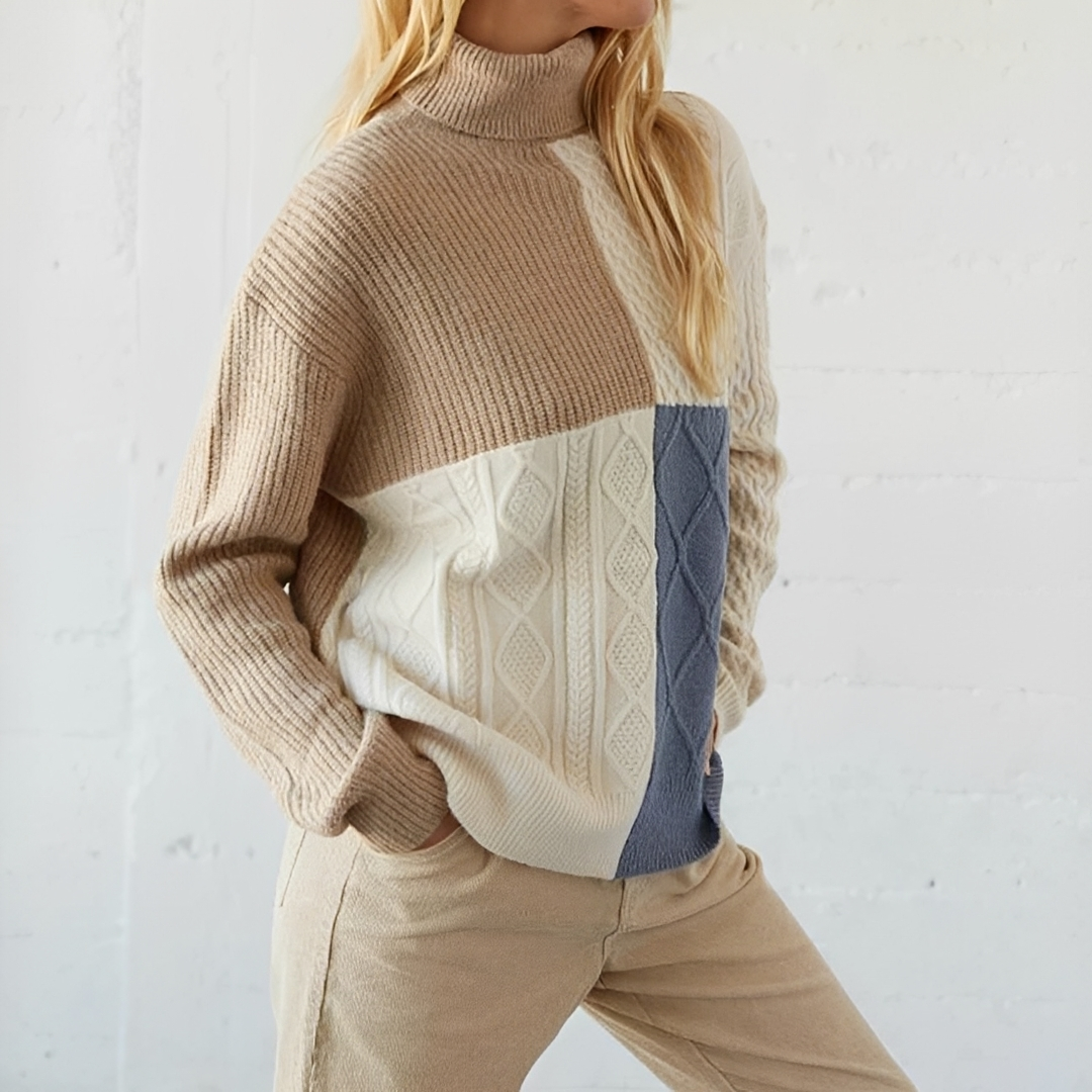 Pullover Damen Rollkragen Colorblock-Pullover, lockere Passform
