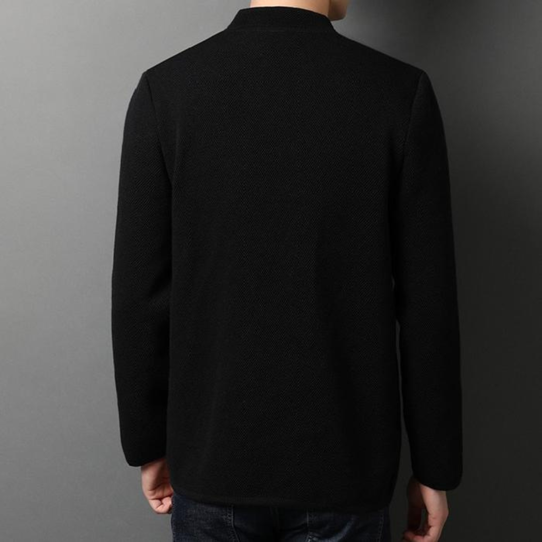 Cardigan für Herren mit Stehkragen – Zwei Knöpfe vorne, Patch-Taschen, Slim-Fit