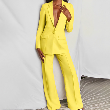 Damen Anzug Set Blazer und Weite Hose - Schmaler Schnitt mit Reverskragen