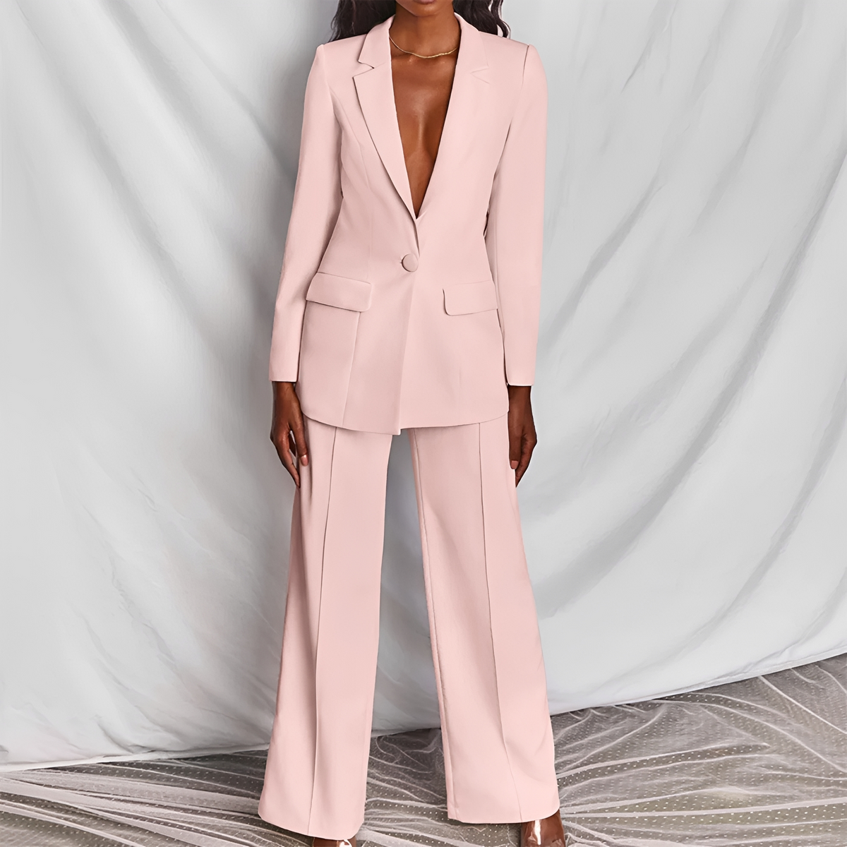 Damen Anzug Set Blazer und Weite Hose - Schmaler Schnitt mit Reverskragen