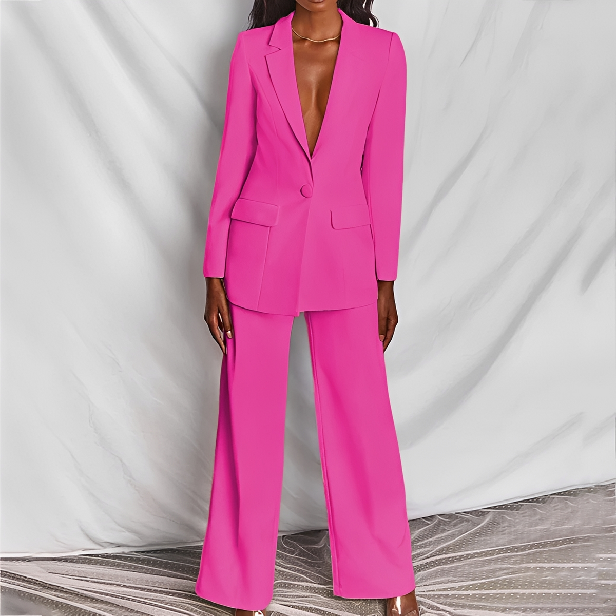 Damen Anzug Set Blazer und Weite Hose - Schmaler Schnitt mit Reverskragen