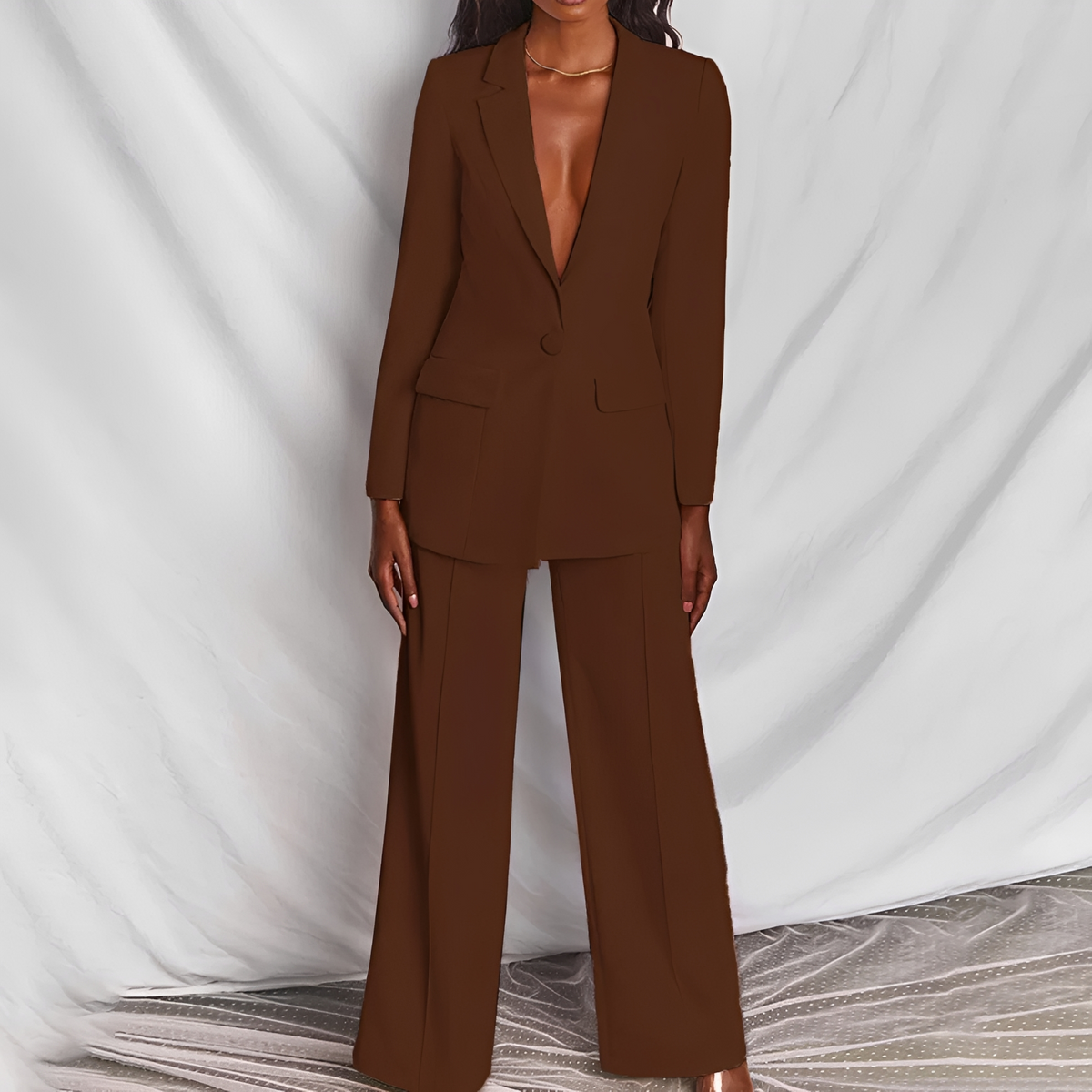 Damen Anzug Set Blazer und Weite Hose - Schmaler Schnitt mit Reverskragen
