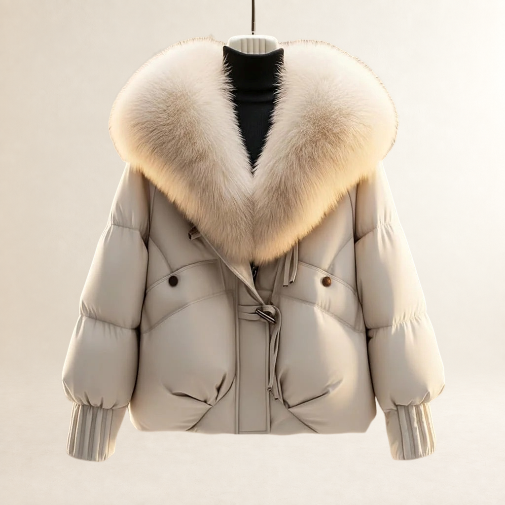 Damen Kurzer Quilt-Puffercoat mit oversized Kragen, Taillengürtel und Rippärmel