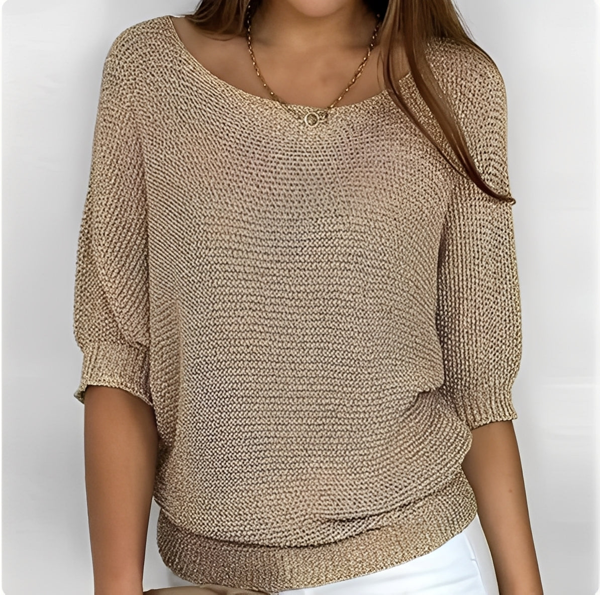 Damen Off-Shoulder Pullover mit 3/4-Ärmeln - Bequeme Passform