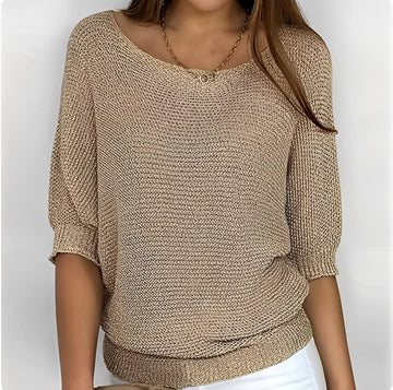 Damen Off-Shoulder Pullover mit 3/4-Ärmeln - Bequeme Passform