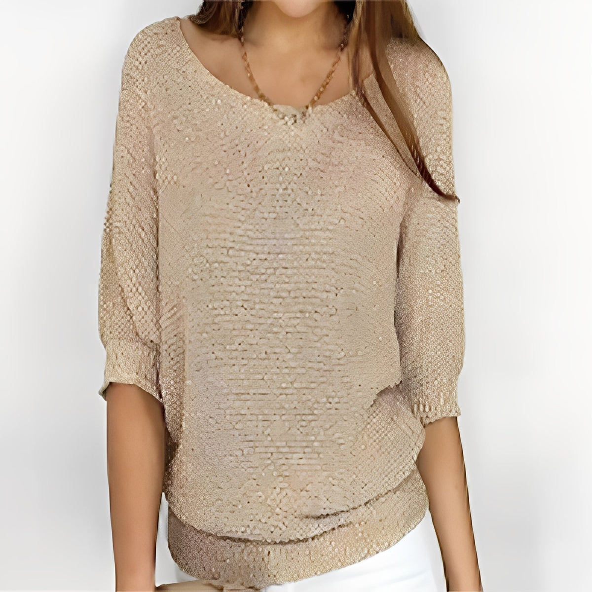 Damen Off-Shoulder Pullover mit 3/4-Ärmeln - Bequeme Passform