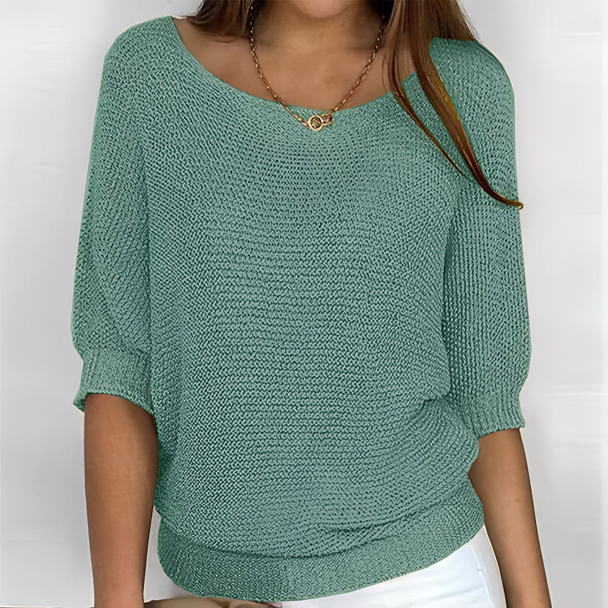 Damen Off-Shoulder Pullover mit 3/4-Ärmeln - Bequeme Passform