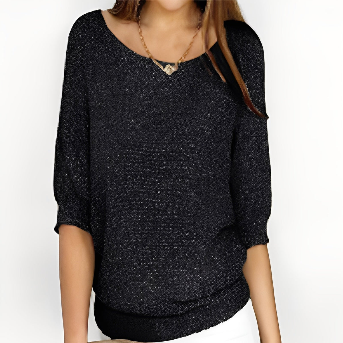 Damen Off-Shoulder Pullover mit 3/4-Ärmeln - Bequeme Passform