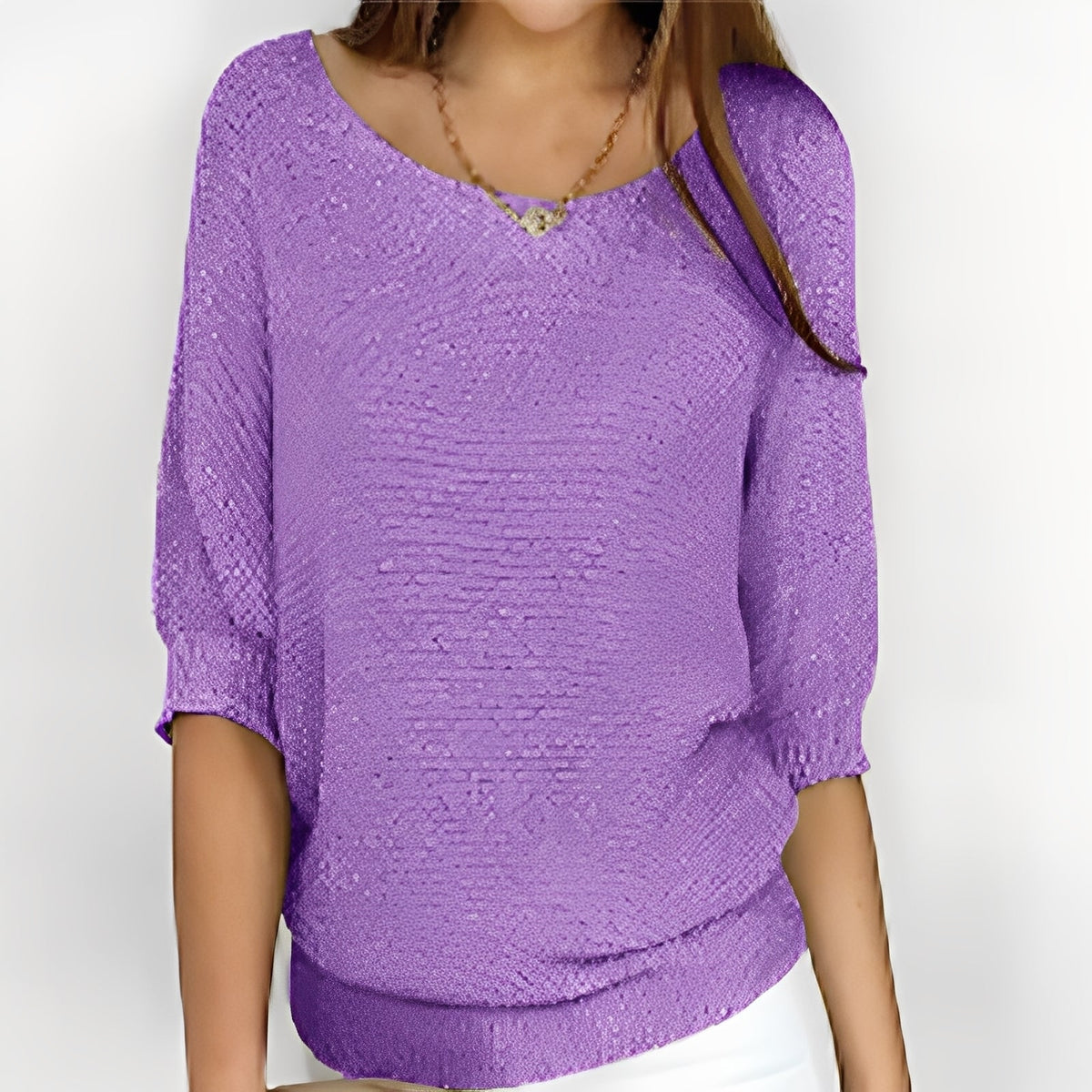 Damen Off-Shoulder Pullover mit 3/4-Ärmeln - Bequeme Passform