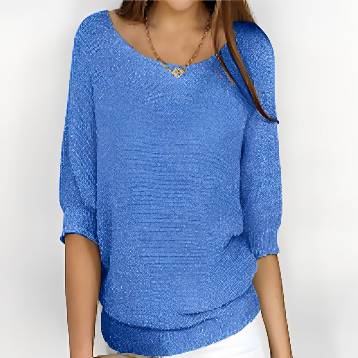 Damen Off-Shoulder Pullover mit 3/4-Ärmeln - Bequeme Passform