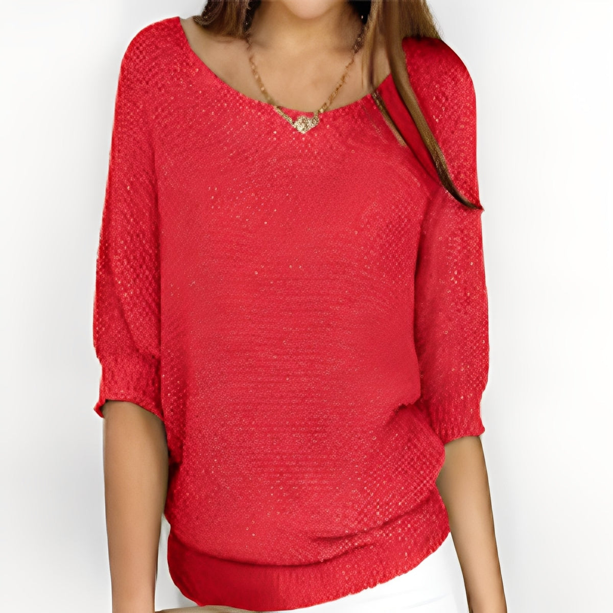 Damen Off-Shoulder Pullover mit 3/4-Ärmeln - Bequeme Passform