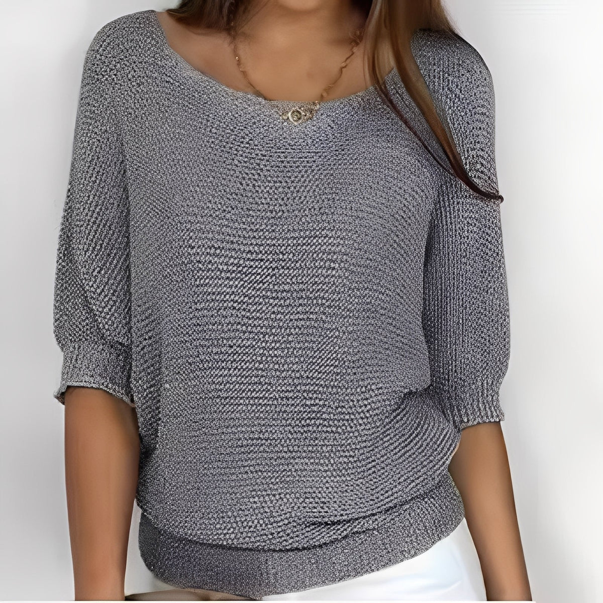 Damen Off-Shoulder Pullover mit 3/4-Ärmeln - Bequeme Passform