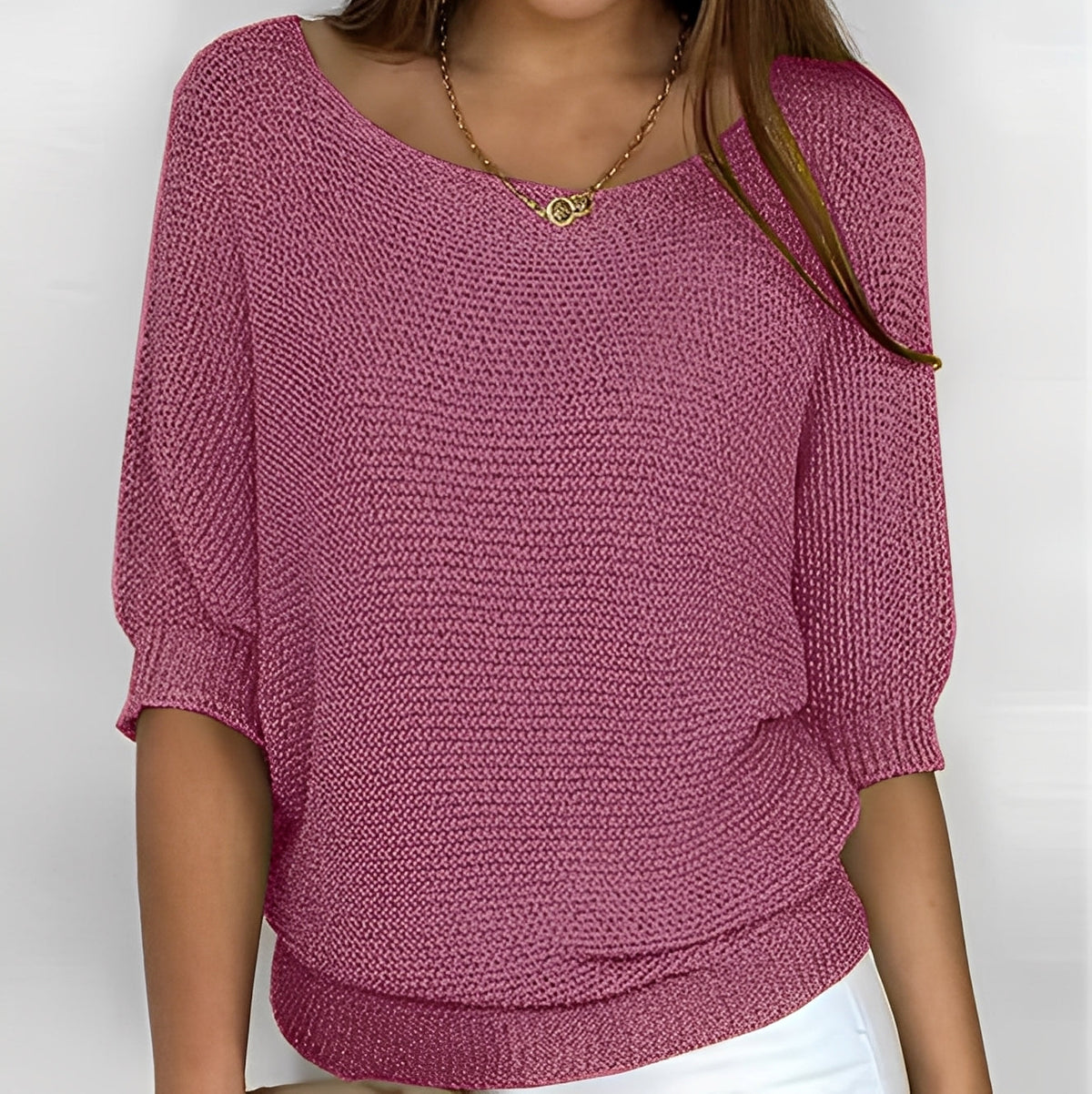 Damen Off-Shoulder Pullover mit 3/4-Ärmeln - Bequeme Passform