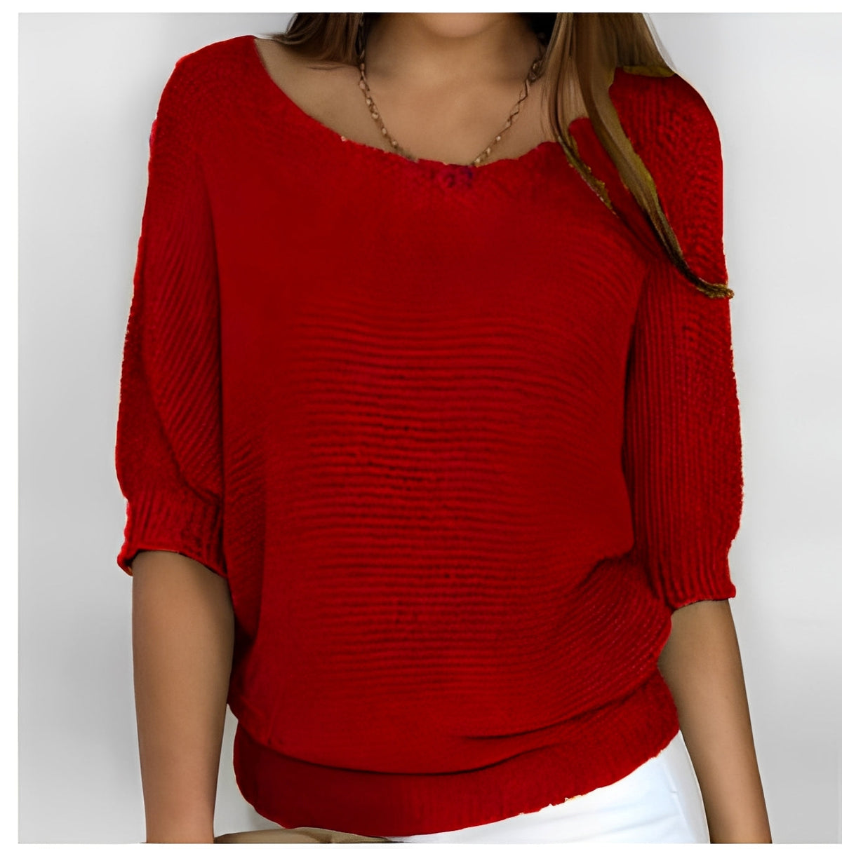 Damen Off-Shoulder Pullover mit 3/4-Ärmeln - Bequeme Passform