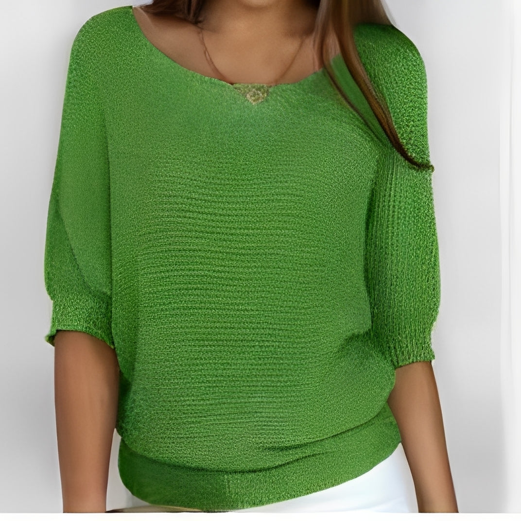 Damen Off-Shoulder Pullover mit 3/4-Ärmeln - Bequeme Passform