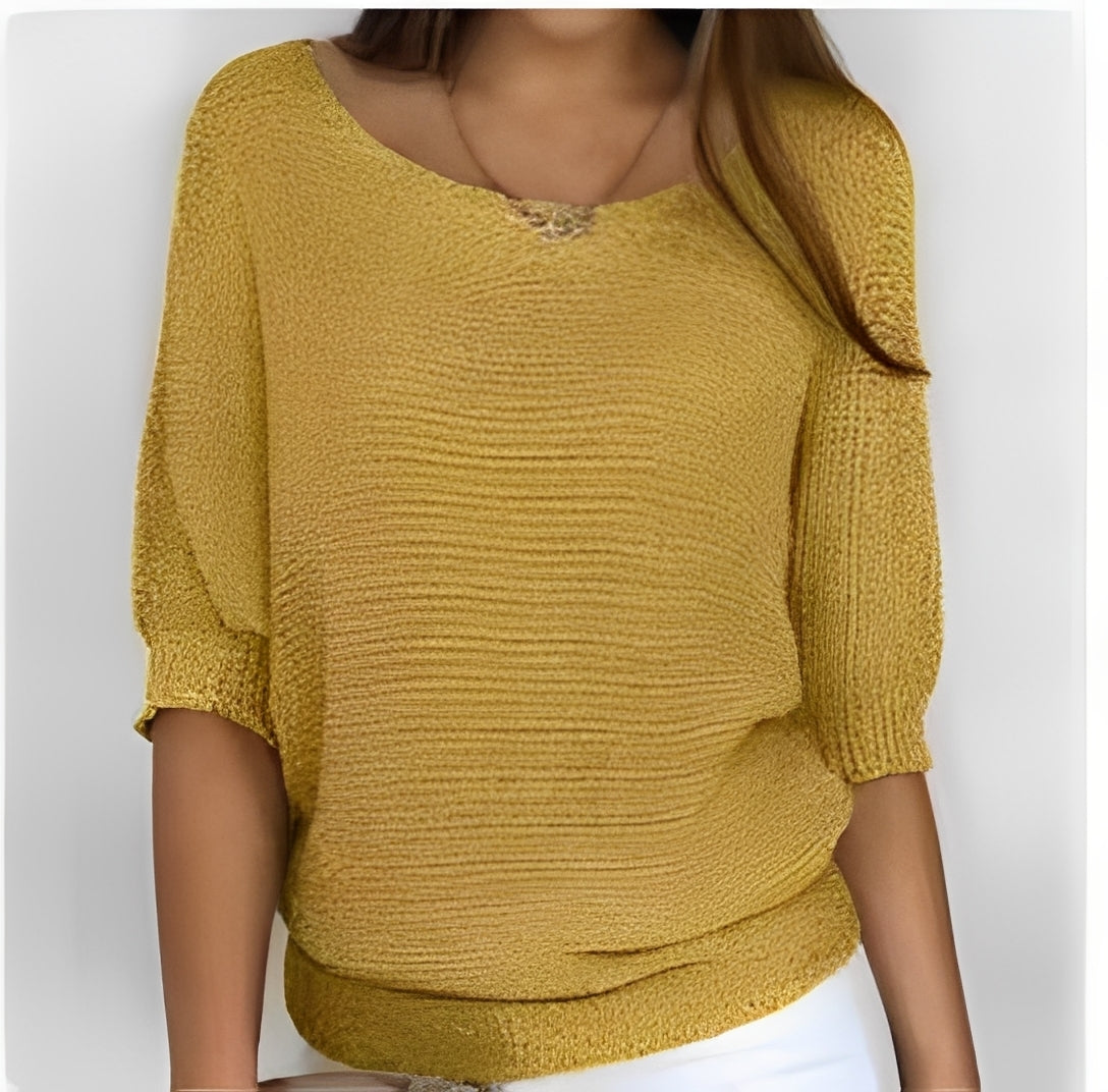 Damen Off-Shoulder Pullover mit 3/4-Ärmeln - Bequeme Passform