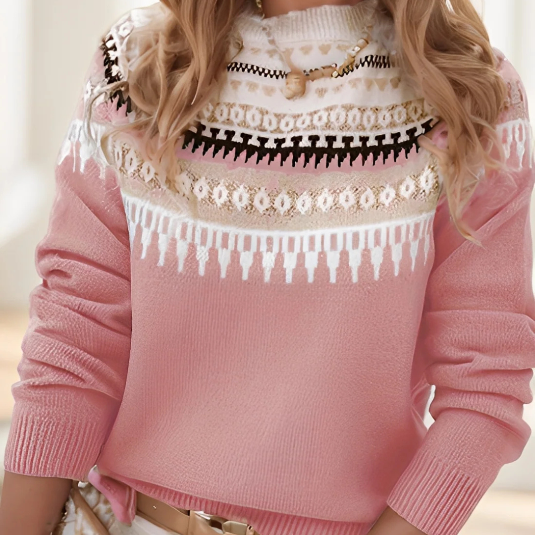 Damen-Rollkragenpullover mit Schmuckmuster und lockerer Form