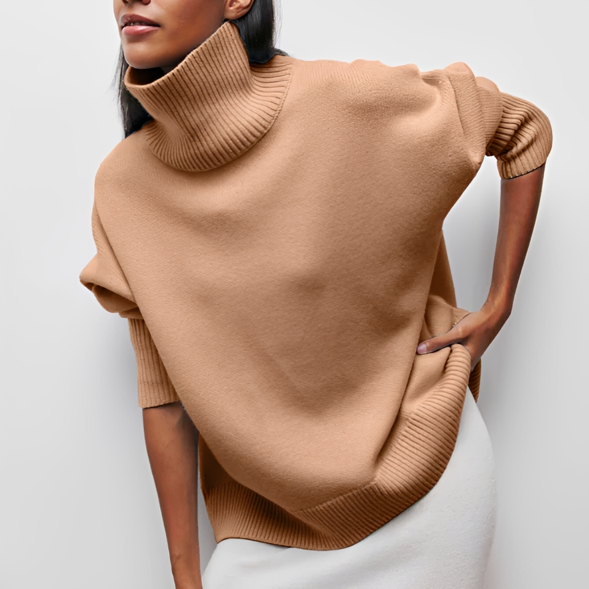 Damentrikot Rollkragenpullover mit lockerem Sitz und langen Ärmeln, Drop-Shoulder-Design