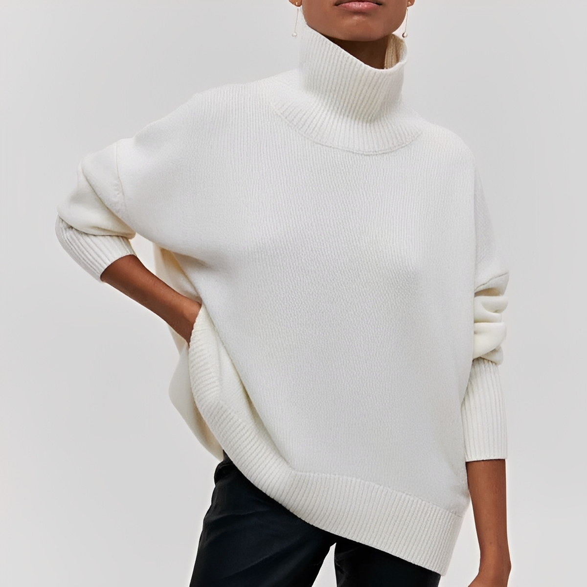 Damentrikot Rollkragenpullover mit lockerem Sitz und langen Ärmeln, Drop-Shoulder-Design