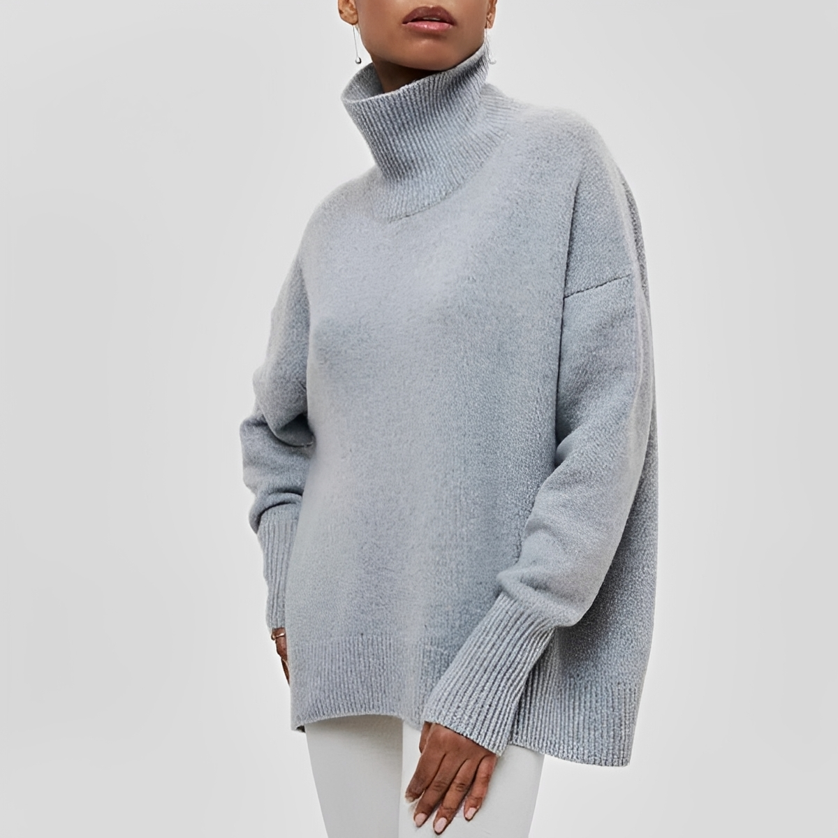 Damentrikot Rollkragenpullover mit lockerem Sitz und langen Ärmeln, Drop-Shoulder-Design