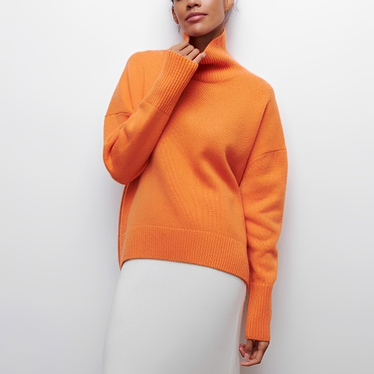Damentrikot Rollkragenpullover mit lockerem Sitz und langen Ärmeln, Drop-Shoulder-Design