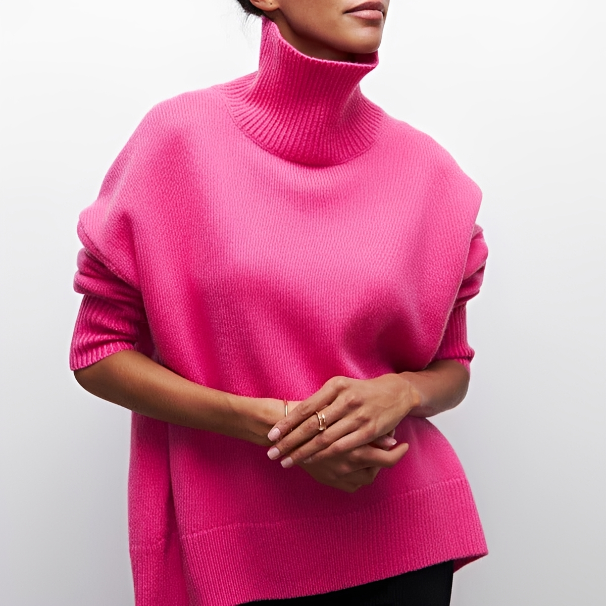 Damentrikot Rollkragenpullover mit lockerem Sitz und langen Ärmeln, Drop-Shoulder-Design