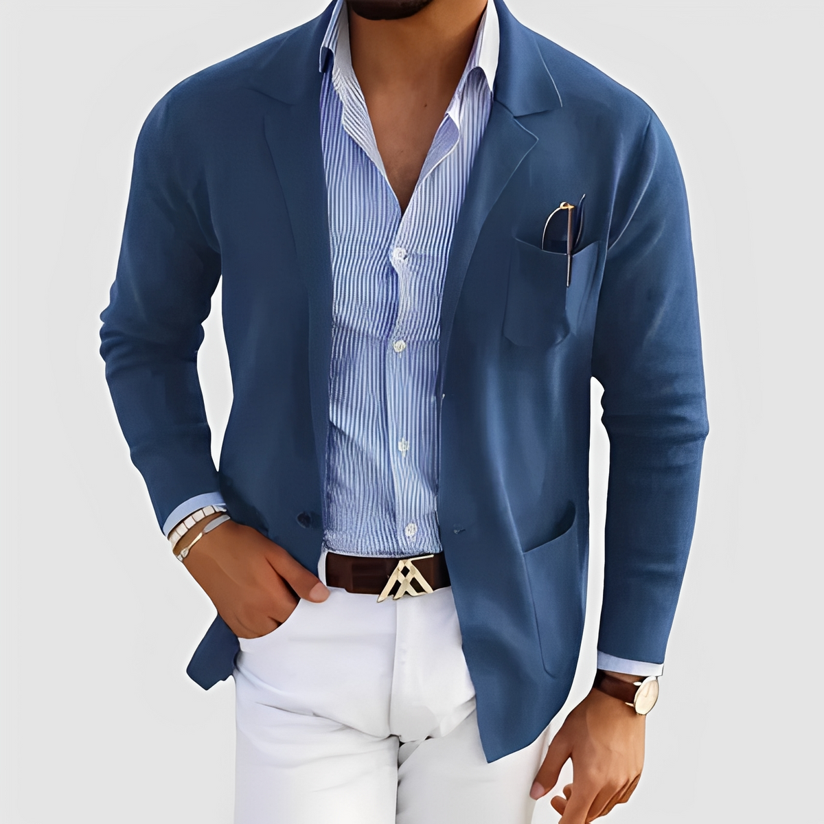Herren-Blazer mit Notch-Revers, Zwei-Knopf-Verschluss, Pattentaschen, lockere Passform