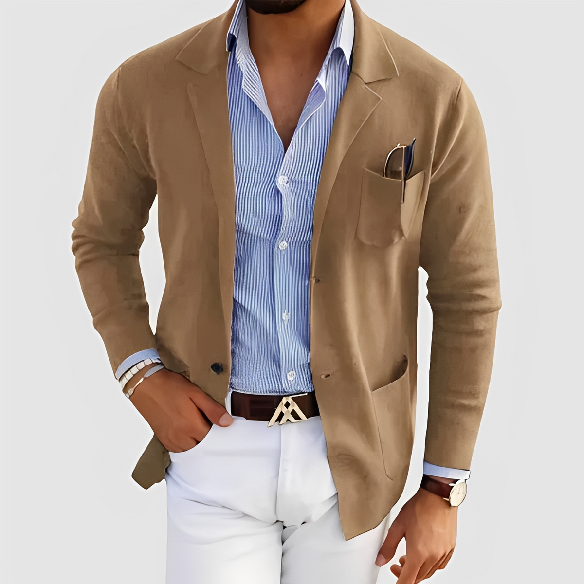 Herren-Blazer mit Notch-Revers, Zwei-Knopf-Verschluss, Pattentaschen, lockere Passform