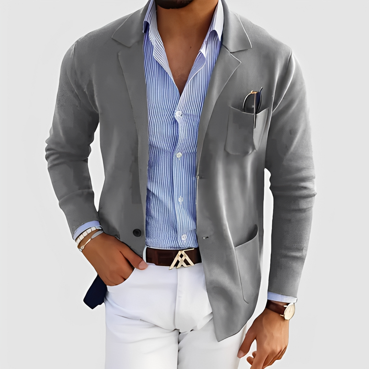 Herren-Blazer mit Notch-Revers, Zwei-Knopf-Verschluss, Pattentaschen, lockere Passform