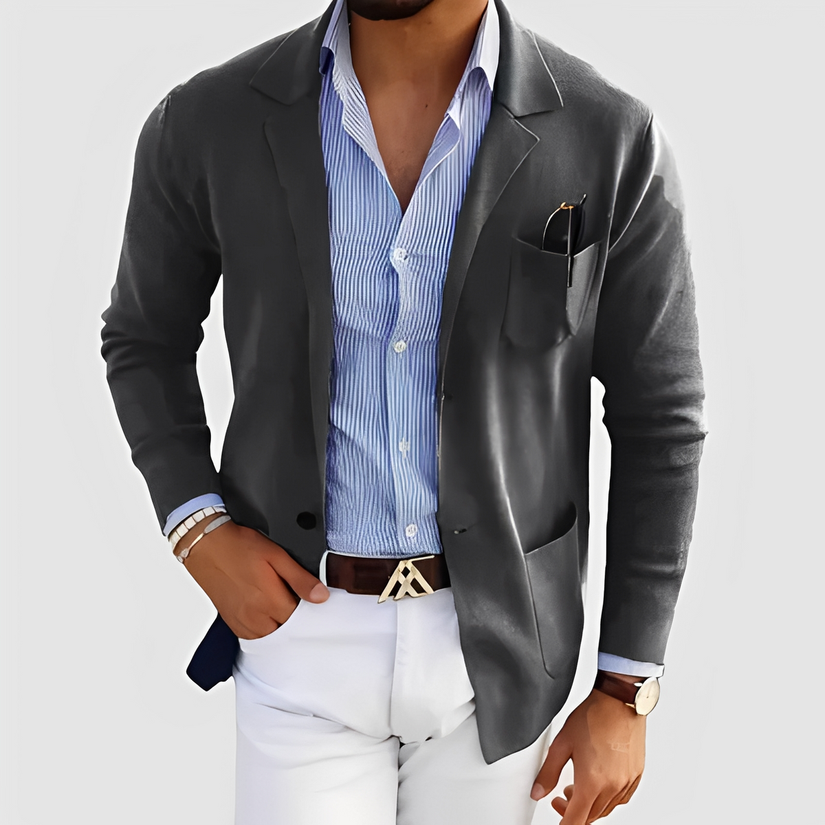 Herren-Blazer mit Notch-Revers, Zwei-Knopf-Verschluss, Pattentaschen, lockere Passform
