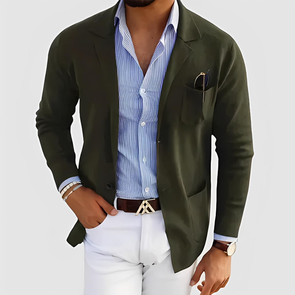 Herren-Blazer mit Notch-Revers, Zwei-Knopf-Verschluss, Pattentaschen, lockere Passform