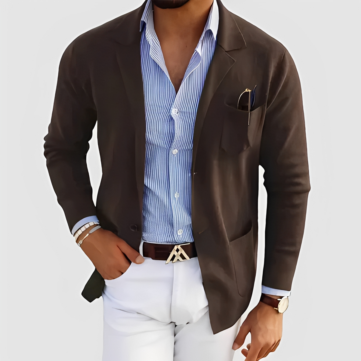 Herren-Blazer mit Notch-Revers, Zwei-Knopf-Verschluss, Pattentaschen, lockere Passform