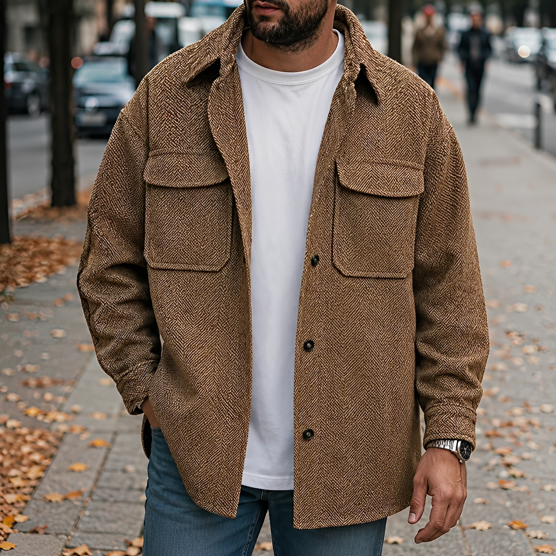 Herren Freizeitjacke mit Frontknöpfen und Taschen für einen entspannten Sitz