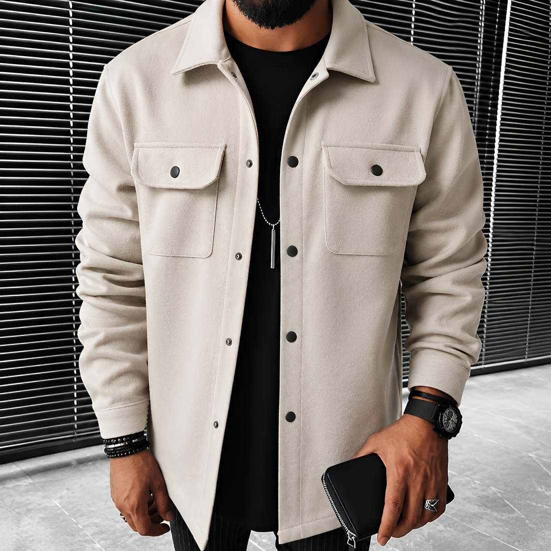 Herren Freizeitjacke mit Frontknöpfen und Taschen für einen entspannten Sitz