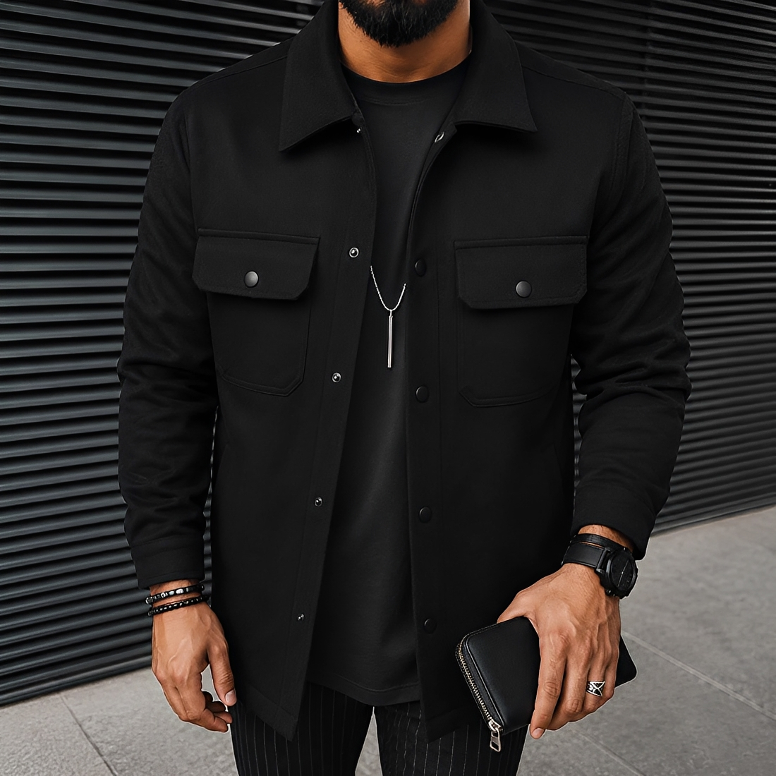 Herren Freizeitjacke mit Frontknöpfen und Taschen für einen entspannten Sitz