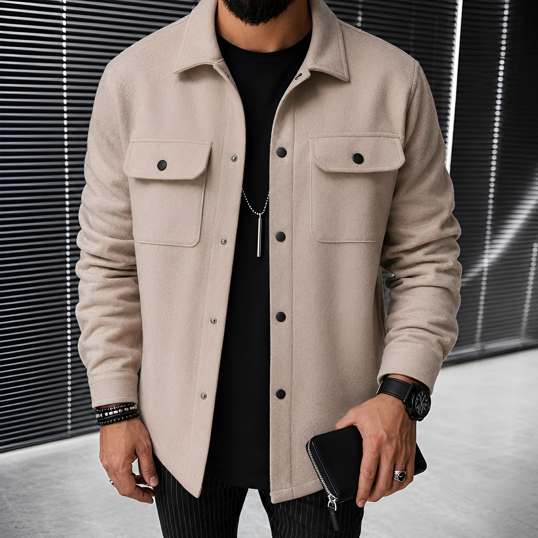 Herren Freizeitjacke mit Frontknöpfen und Taschen für einen entspannten Sitz