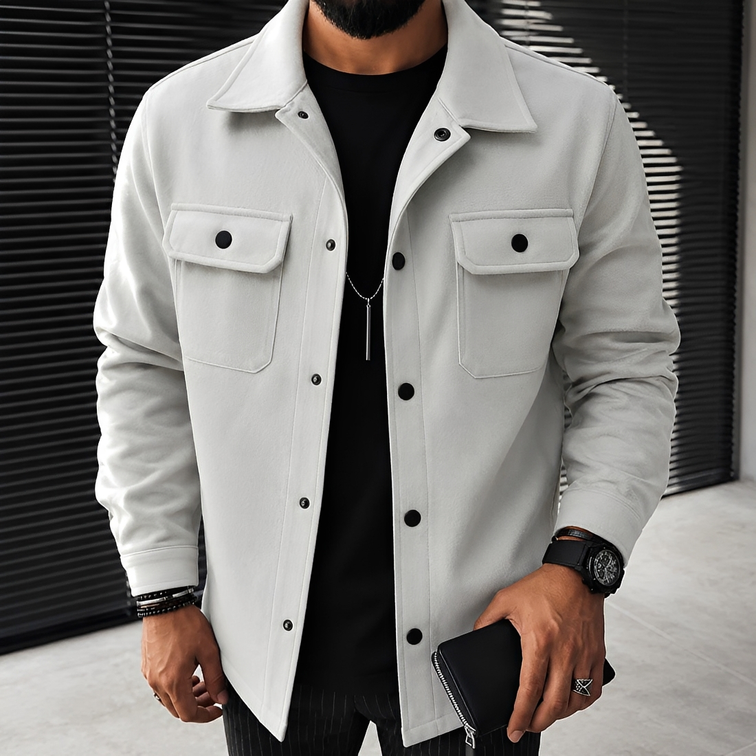Herren Freizeitjacke mit Frontknöpfen und Taschen für einen entspannten Sitz