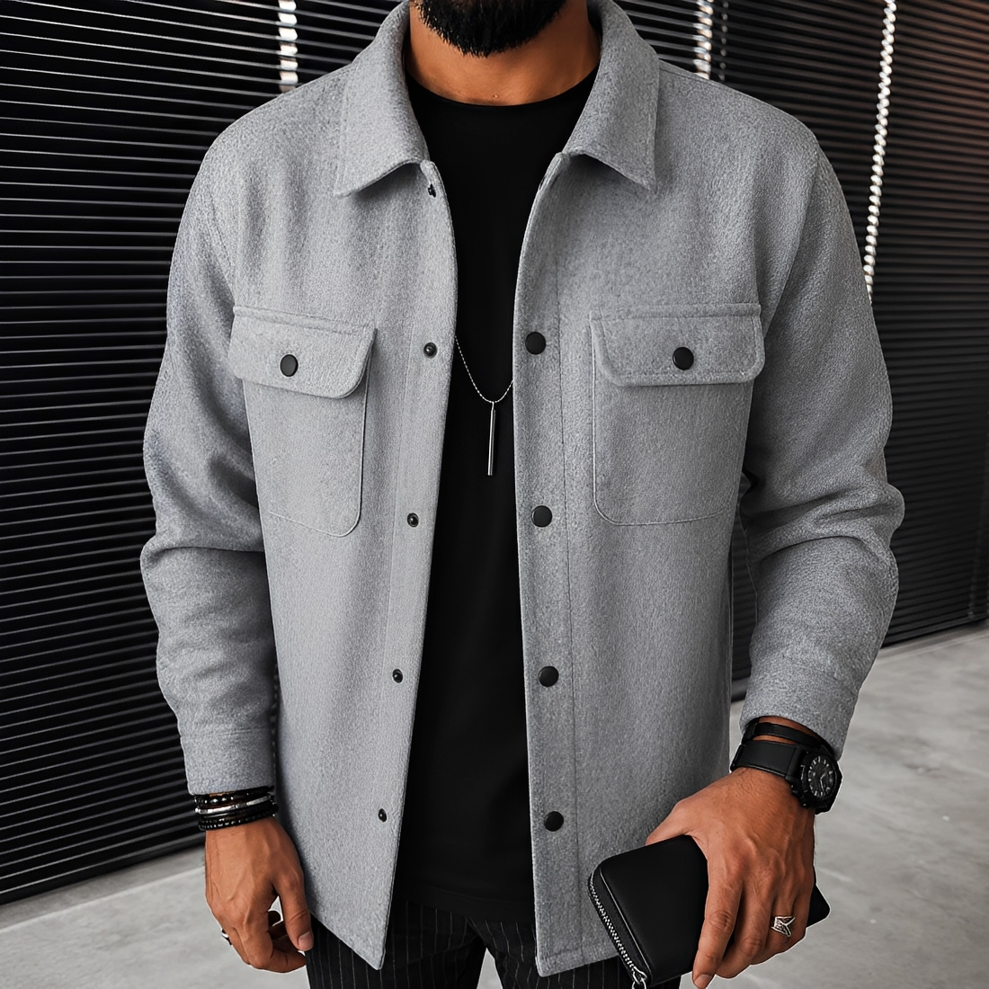 Herren Freizeitjacke mit Frontknöpfen und Taschen für einen entspannten Sitz
