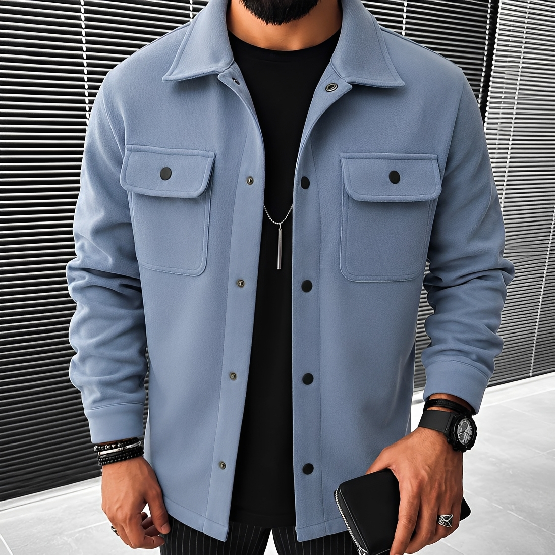 Herren Freizeitjacke mit Frontknöpfen und Taschen für einen entspannten Sitz